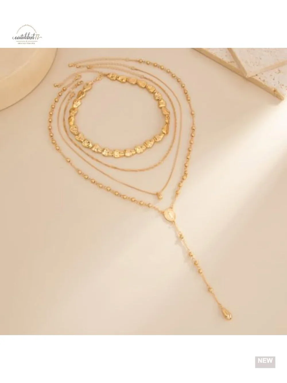 Layered Geometric Pendant Necklace for Women, Long Stackable Choker, Trendy